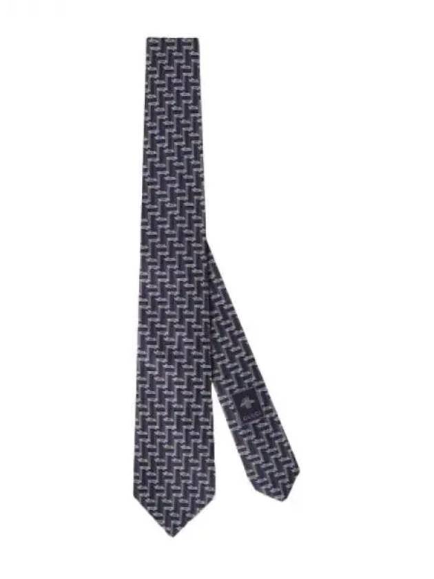 Horsebit Jacquard Silk Tie Dark Blue - GUCCI - BALAAN 1