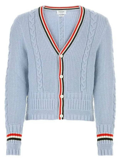 Cable Stripe Classic V-neck Merino Wool Cardigan Blue - THOM BROWNE - BALAAN 2