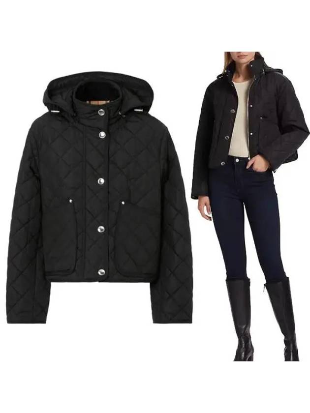 Diamond Quilted Crop Hoodie Jacket Black - BURBERRY - BALAAN 2