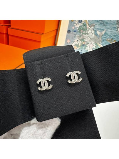 CC Logo Crystal Stud Earrings Silver - CHANEL - BALAAN 2