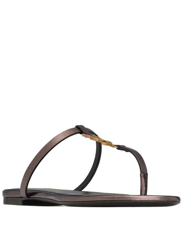 Cassandra Slide Leather Flip Flops Brown - SAINT LAURENT - BALAAN 3