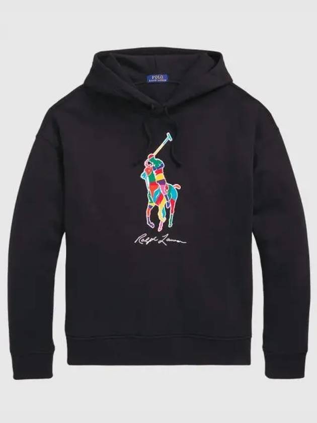 Large Pony Print Cotton Hoodie Black - POLO RALPH LAUREN - BALAAN 2