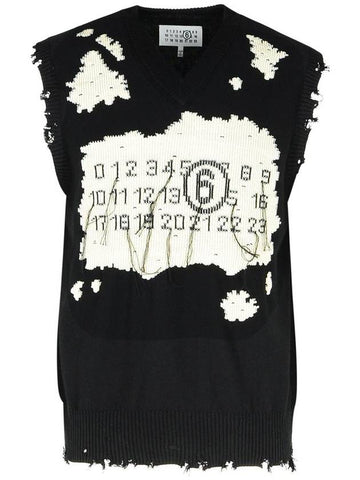 Mm6 Maison Margiela 'Bleached' Black Cotton Vest - MAISON MARGIELA - BALAAN 1