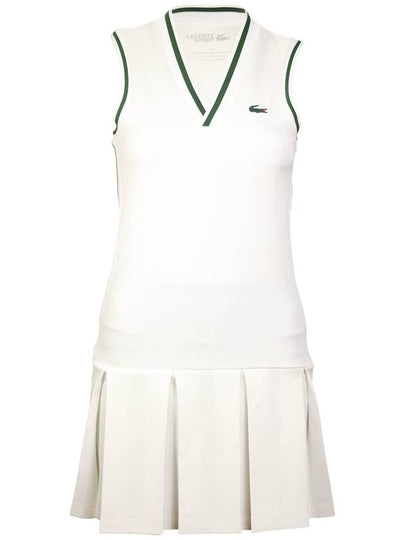 Sports Stretch V-Neck Pleated Short Dress White - LACOSTE - BALAAN 2