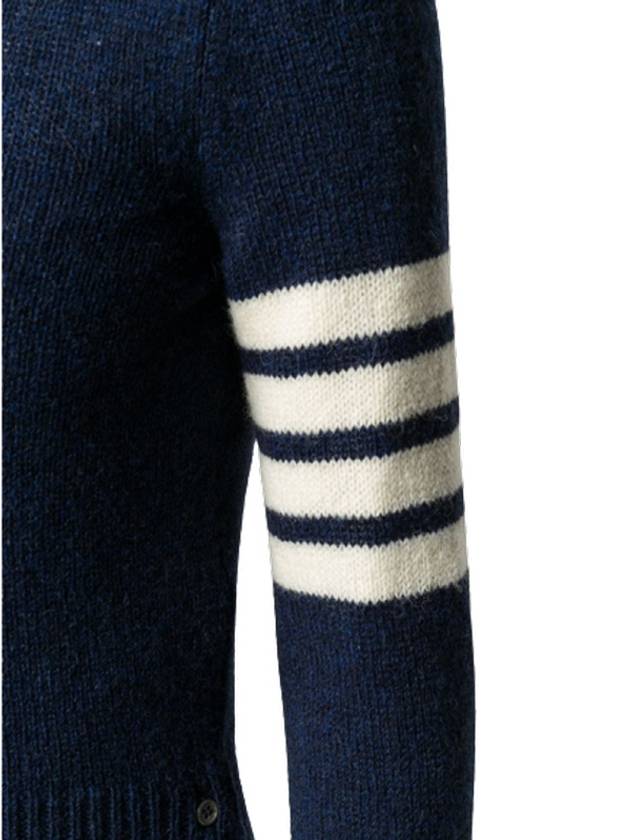 Women's Shetland Wool Jersey Classic Crew Neck 4 Bar Knit Top Navy - THOM BROWNE - BALAAN 5