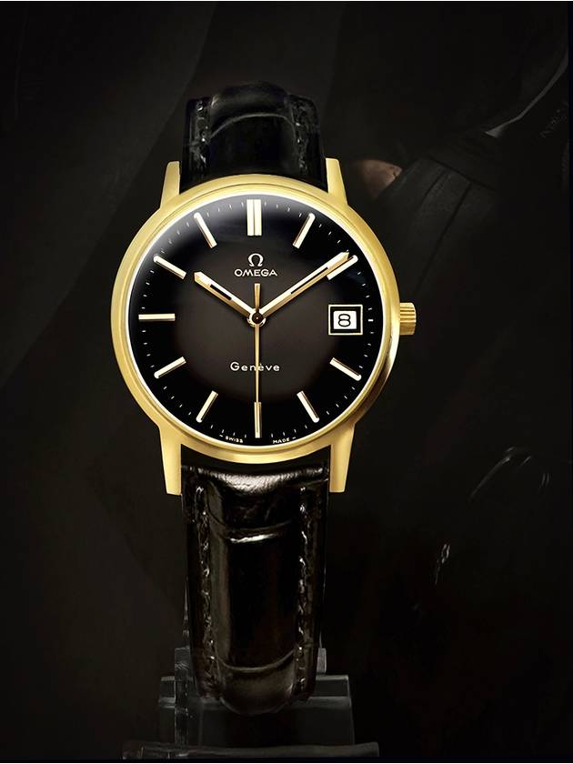 Gen ve Rare Black Two Tone Dial Manual Leather Watch - OMEGA - BALAAN 1