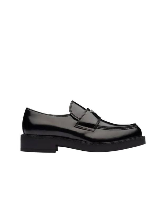 Chocolate Brushed Leather Loafers Black - PRADA - BALAAN 2