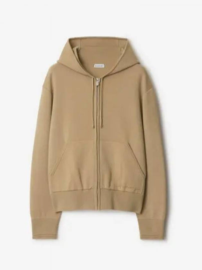 Embroidered Logo Wool Blend Zip Up Hoodie Sand - BURBERRY - BALAAN 2