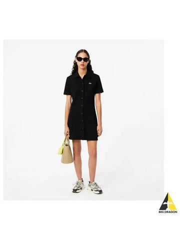 Women s Button Up Double Face Pique Polo Dress Black - LACOSTE - BALAAN 1