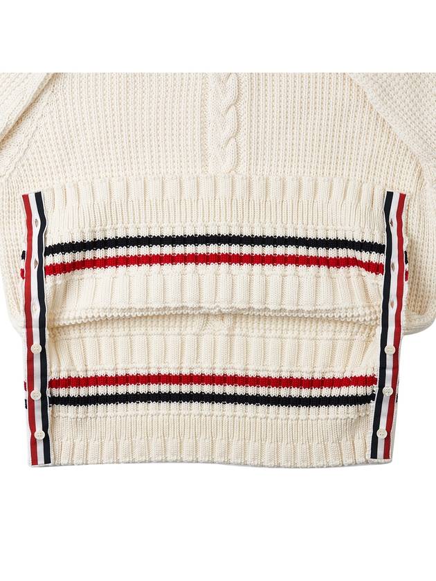 Men's Cable Stitch Merino Striped Wool Knit Top White - THOM BROWNE - BALAAN 10