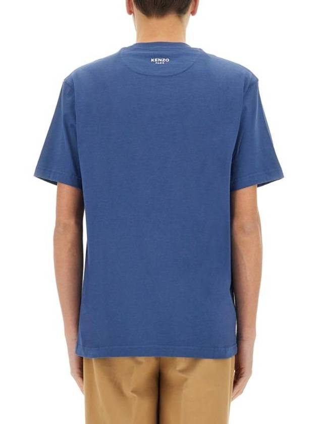 Pop Embroidered Cotton Short Sleeve T-Shirt Blue - KENZO - BALAAN 4