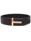 Gold Hardware T Buckle Double Sided Belt Brown Black - TOM FORD - BALAAN 2