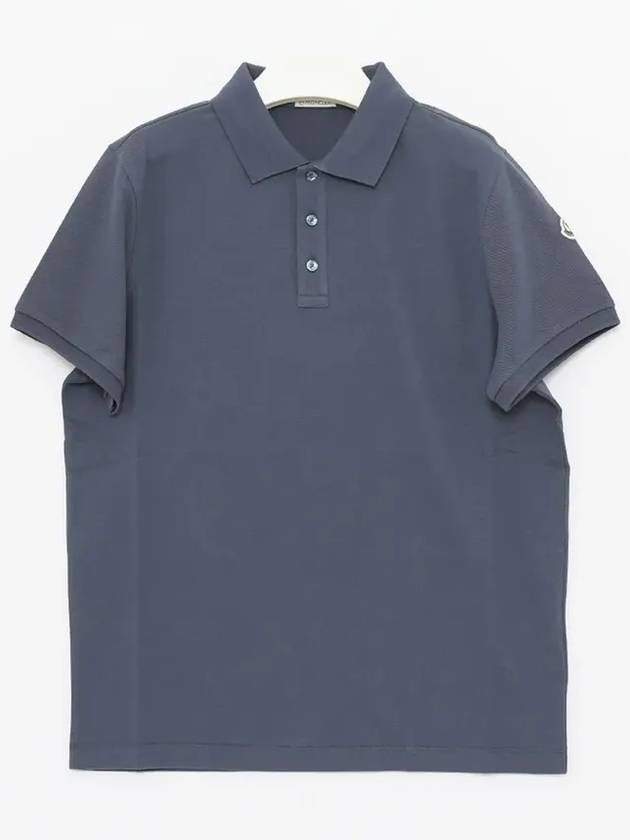 Men's Arm Logo Short Sleeve Polo Shirt Blue - MONCLER - BALAAN 3