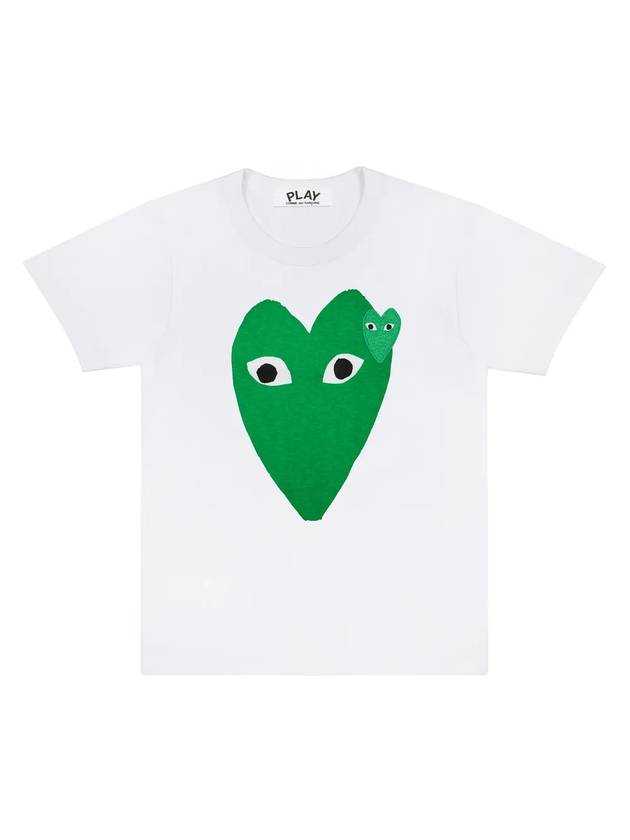 Green Double Heart Short Sleeve T-Shirt White - COMME DES GARCONS PLAY - BALAAN 1