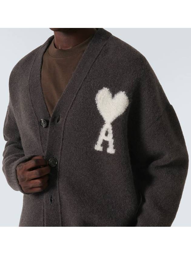 Intarsia Logo Knit Cardigan Dark Grey - AMI - BALAAN 4