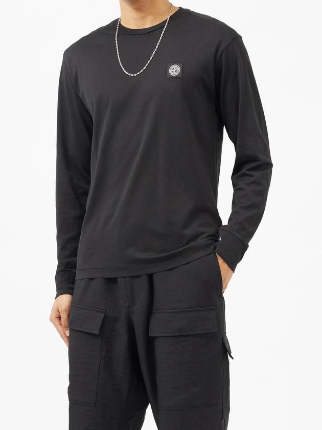 Men's Logo Patch Long Sleeve T-Shirt Black - STONE ISLAND - BALAAN 4