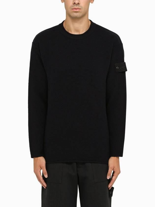 Men's Wappen Patch Crew Neck Knit Top Navy - STONE ISLAND - BALAAN 2