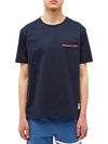 Men's Medium Weight Jersey Tipped Pocket Crewneck Short Short Sleeve T-Shirt Navy - THOM BROWNE - BALAAN 6