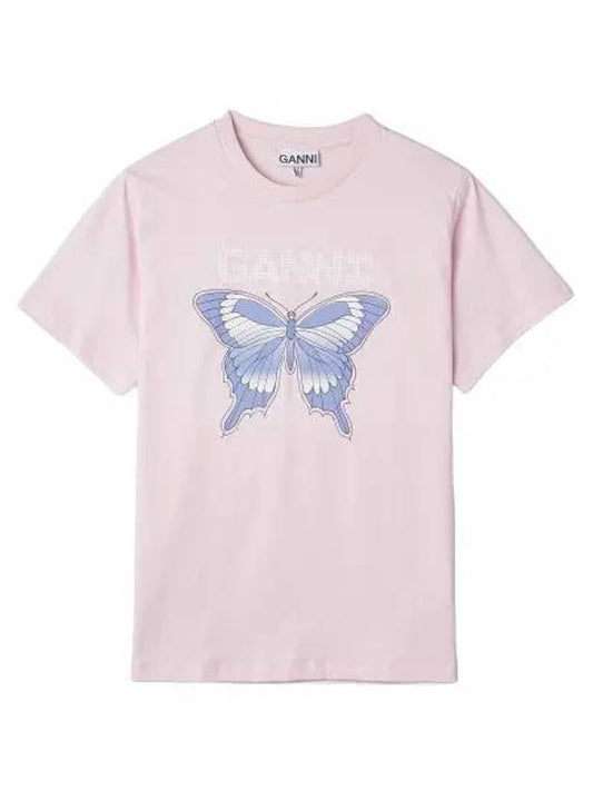 Butterfly print short sleeve t shirt light lilac - GANNI - BALAAN 1