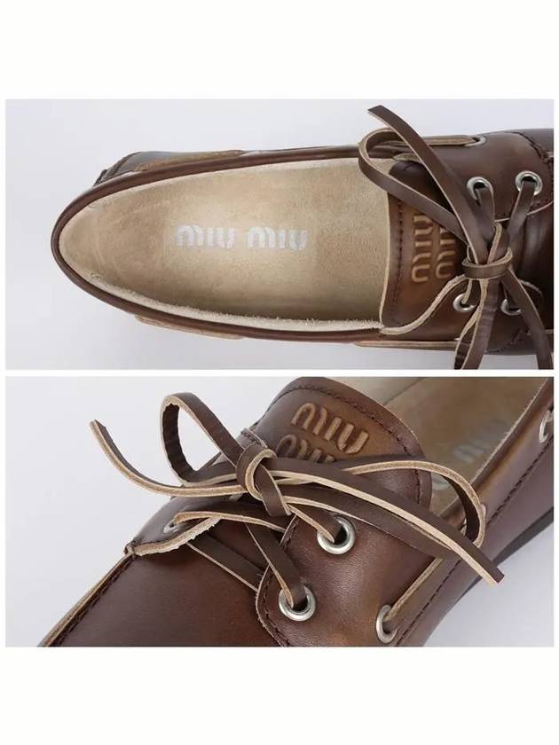 Lace Up Unlined Bleached Leather Loafers Brown - MIU MIU - BALAAN 5