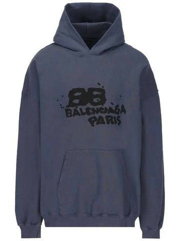 Graffiti Logo Printing Hoodie Navy - BALENCIAGA - BALAAN 1