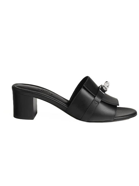 Gigi 50 Calfskin Sandals Heels Black - HERMES - BALAAN.