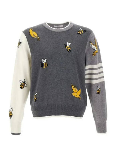 Diagonal Fun Mix Bird Bee Knit Top Grey - THOM BROWNE - BALAAN 1