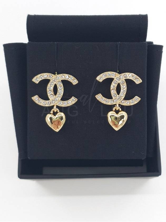 CC Logo Heart Drop Cubic Earrings Gold - CHANEL - BALAAN 2