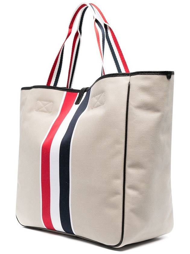 Khaki Canvas Jacquard Striped Hunting Tote Bag Natural - THOM BROWNE - BALAAN 5