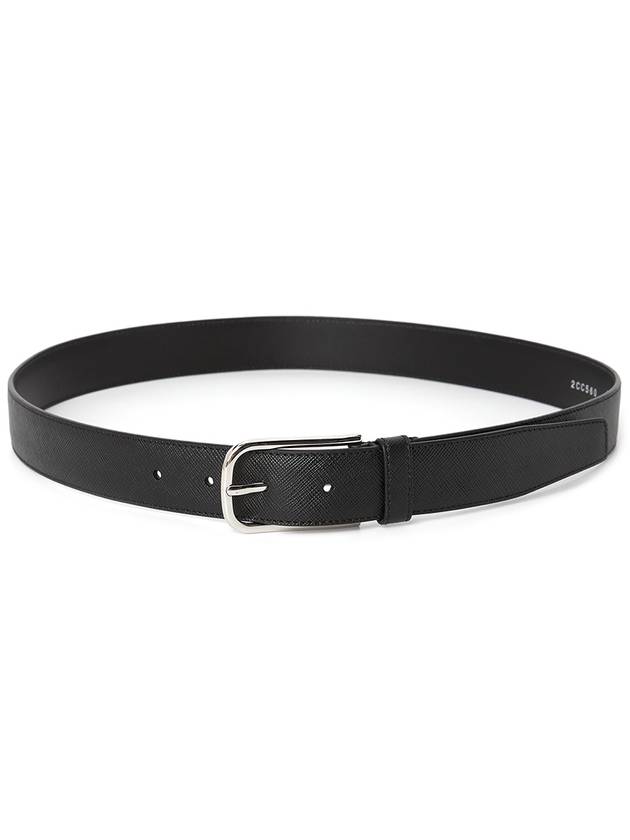 Metal Buckle Saffiano Leather Belt Black - PRADA - BALAAN 3