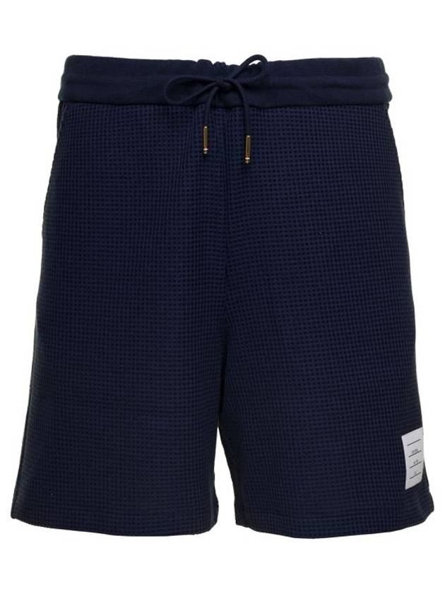 Textured Check Summer Cotton Shorts Navy - THOM BROWNE - BALAAN 1
