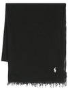 Pony Embroidery Fringed Scarf Black - POLO RALPH LAUREN - BALAAN 2