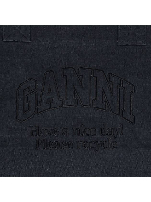 Embroidered Logo Oversized Canvas Tote Bag Black - GANNI - BALAAN 4