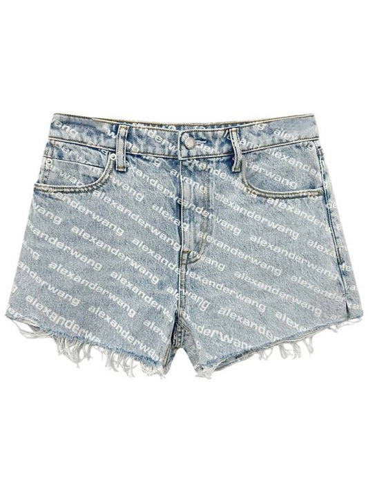 All-Over Logo Bite High Waist Denim Shorts Blue - ALEXANDER WANG - BALAAN 2