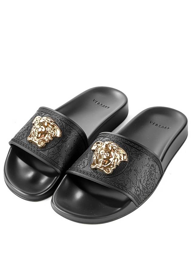 Gold Medusa Rubber Slippers Black - VERSACE - BALAAN.