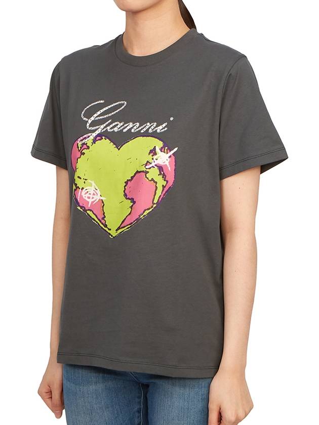 Women's Relax Heart Short Sleeve T-Shirt Volcanic Ash Grey - GANNI - BALAAN 5