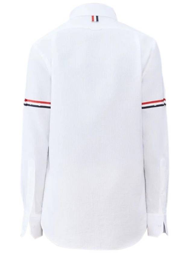 Armband Detail Seersucker Long Sleeve Shirt White - THOM BROWNE - BALAAN 3