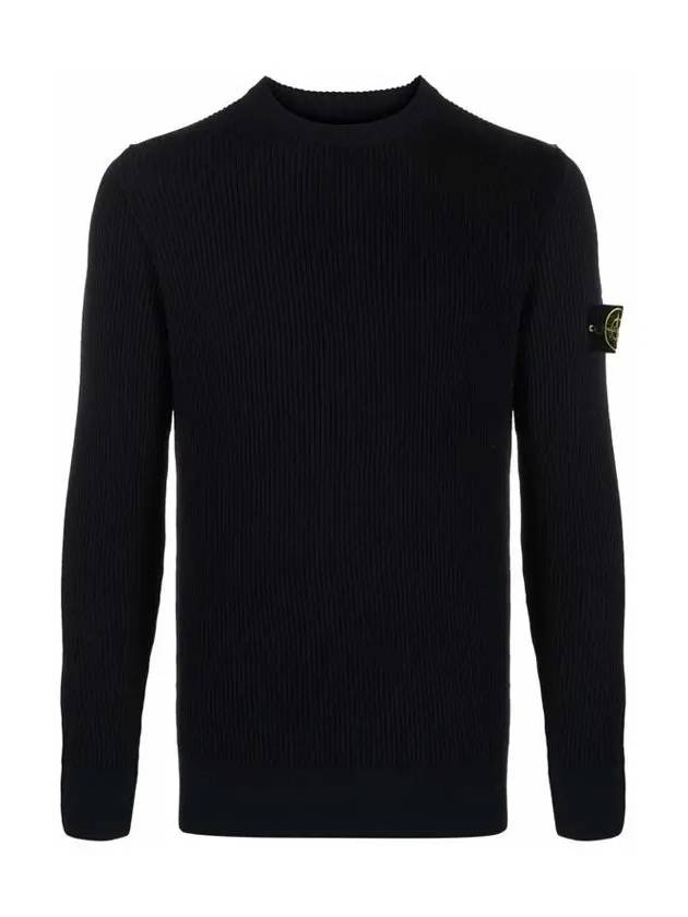 Full Rib Pure Wool Crewneck Knit Top Navy - STONE ISLAND - BALAAN 3