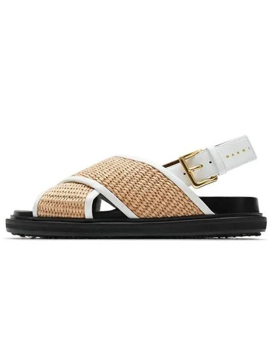 Leather Raffia Effect Fabric Fussbett Sandals Beige - MARNI - BALAAN 2