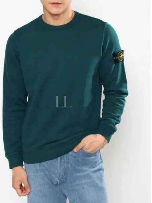 Brushed Cotton Fleece Garment Dyed Crewneck Sweatshirt Dark Teal Green - STONE ISLAND - BALAAN 2