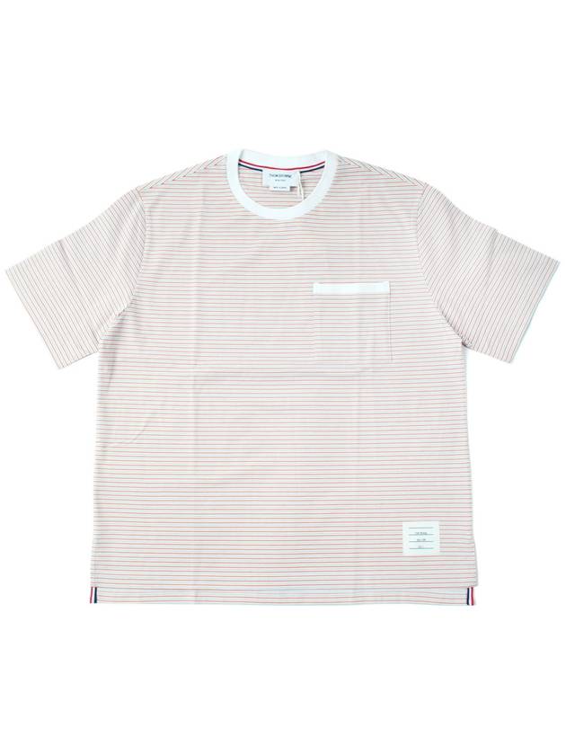 Striped Pocket Cotton Oversized Short Sleeve T-Shirt Orange - THOM BROWNE - BALAAN 4