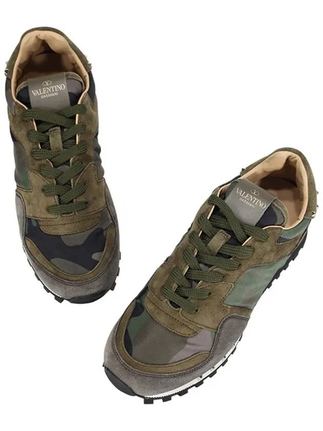 Camouflage Rockstud Low-Top Sneakers Khaki Grey - VALENTINO - BALAAN 5