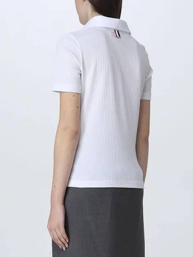 Three Stripes High Twist Rib Polo Shirt White - THOM BROWNE - BALAAN 6