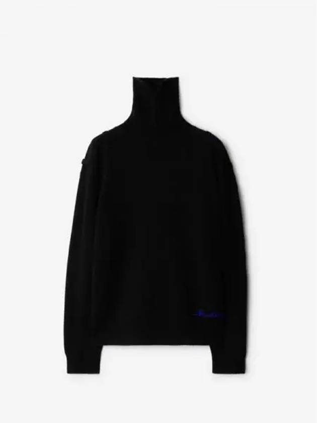 Embroidered Logo Roll Neck Cashmere Knit Top Black - BURBERRY - BALAAN 2