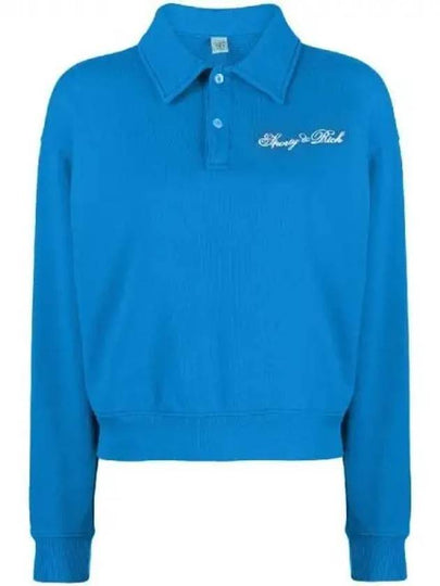 Embroidery Logo Long Sleeve Cotton Polo Shirt Blue - SPORTY & RICH - BALAAN 2