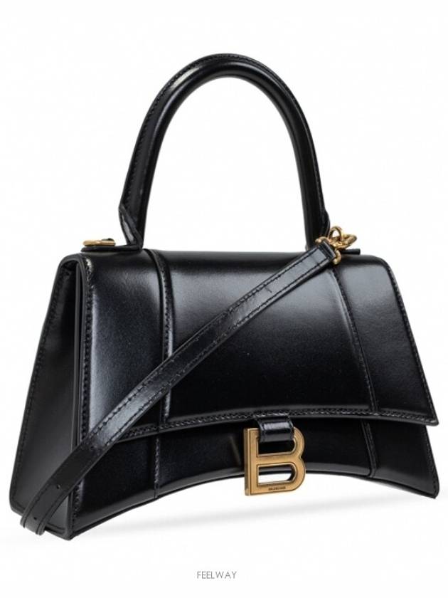 Hourglass Small Tote Bag in Shiny Box Calfskin Black - BALENCIAGA - BALAAN 3