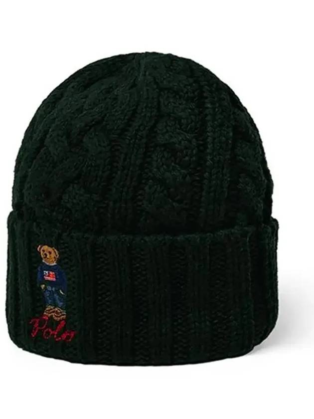 Polo Bear Cable Knit Beanie Dark Green - POLO RALPH LAUREN - BALAAN 6