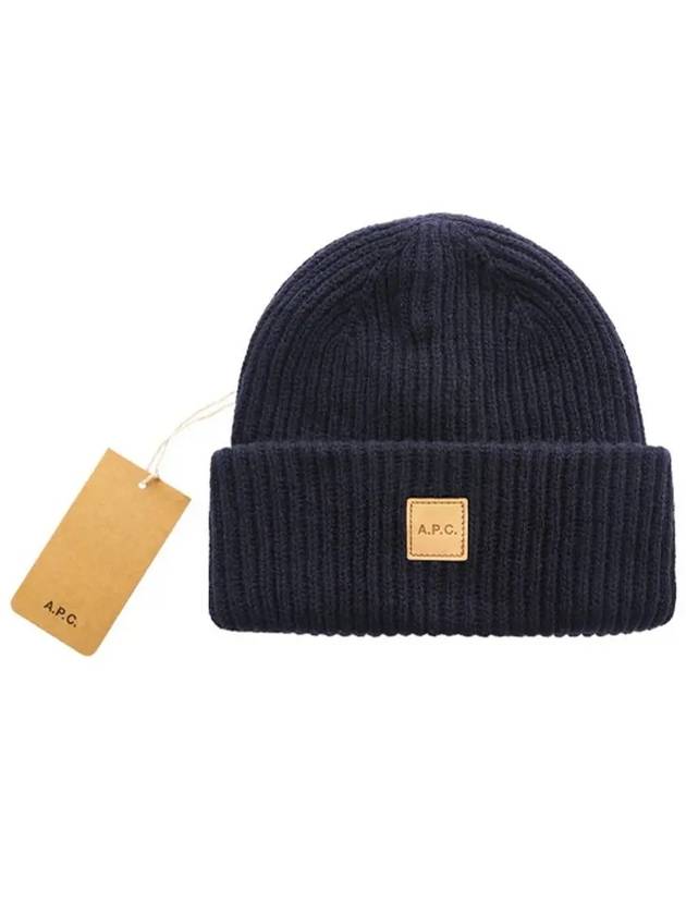 Logo Patch Wool Cashmere Beanie Navy - A.P.C. - BALAAN 3