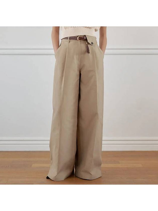 Heavy Chino One Chin Wide Pants Beige - NOIRER FOR WOMEN - BALAAN 2