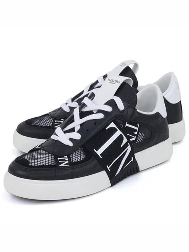 VLTN Mesh Leather Low-Top Sneakers Black - VALENTINO - BALAAN 2